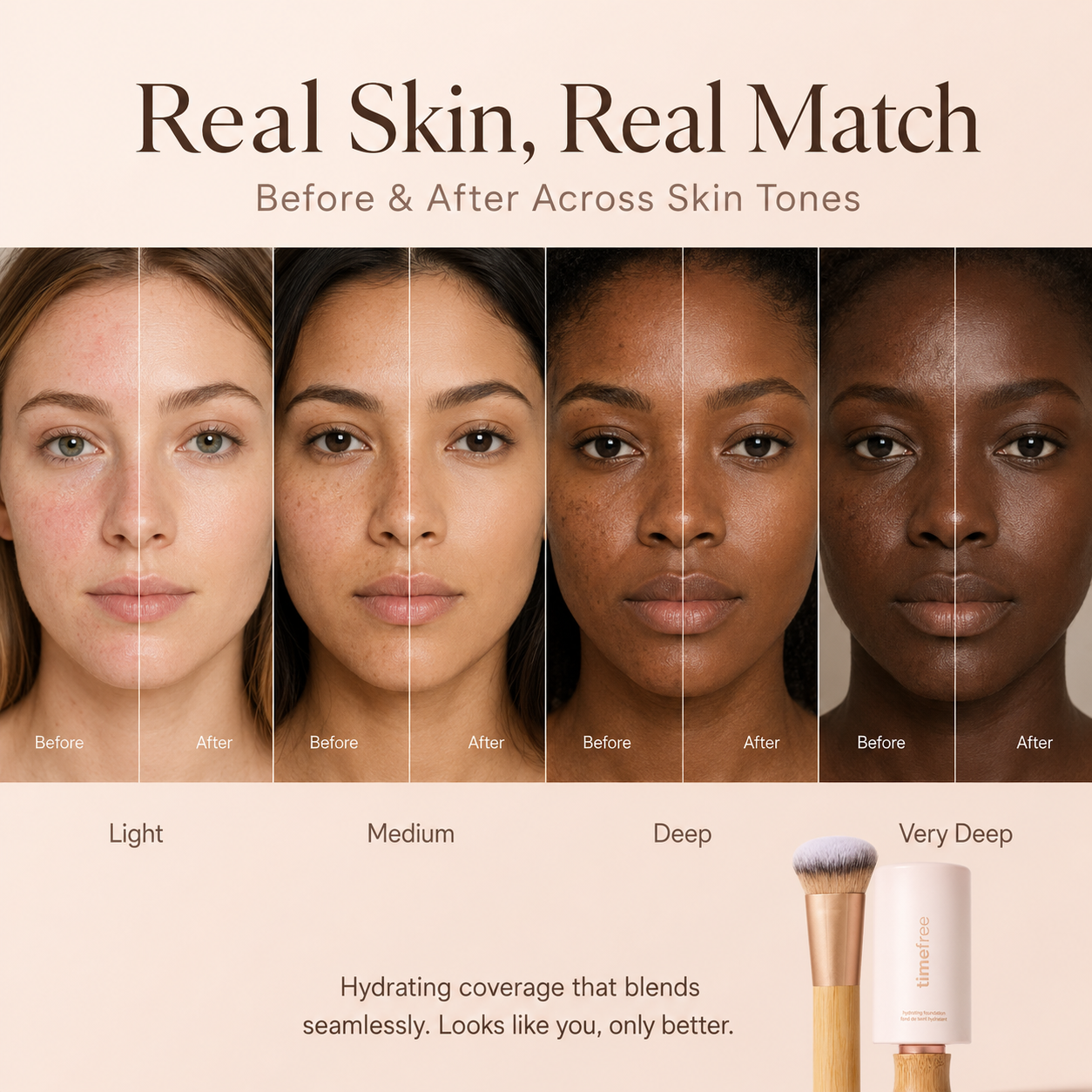 TIMEFREE HYDRATING FULL COVERAGE SERUM FOUNDATION + FREE BRUSH