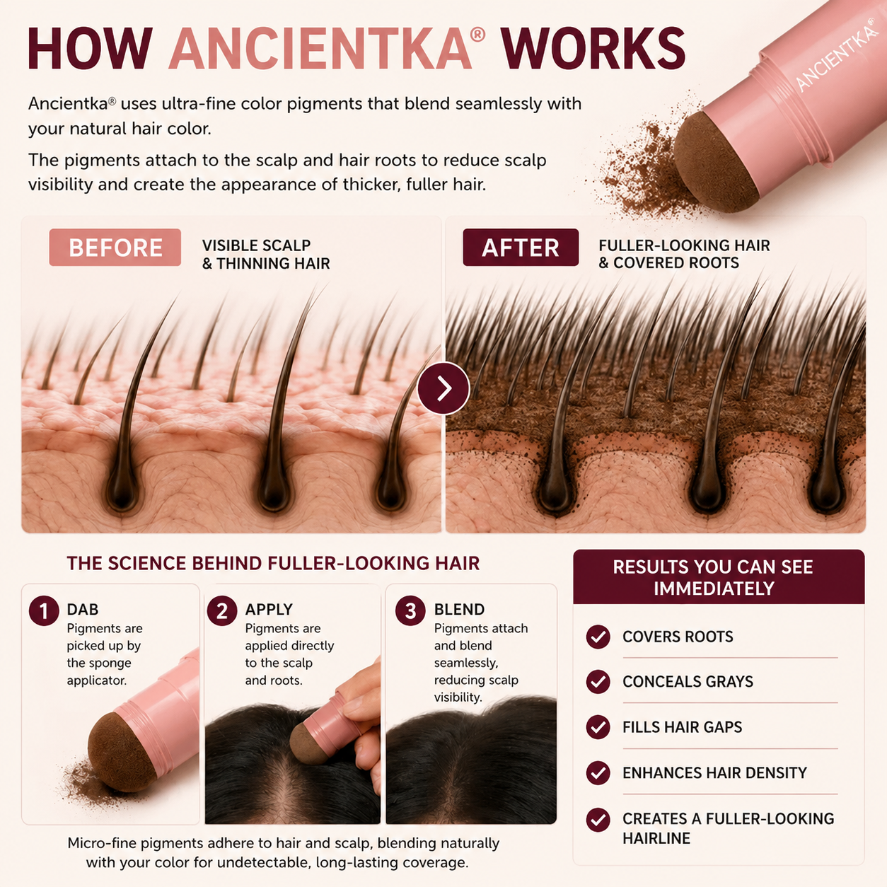 Ancientka 10-Second Hair Concealer  Cover Grays • Fill Thin Areas • Perfect Your Hairline