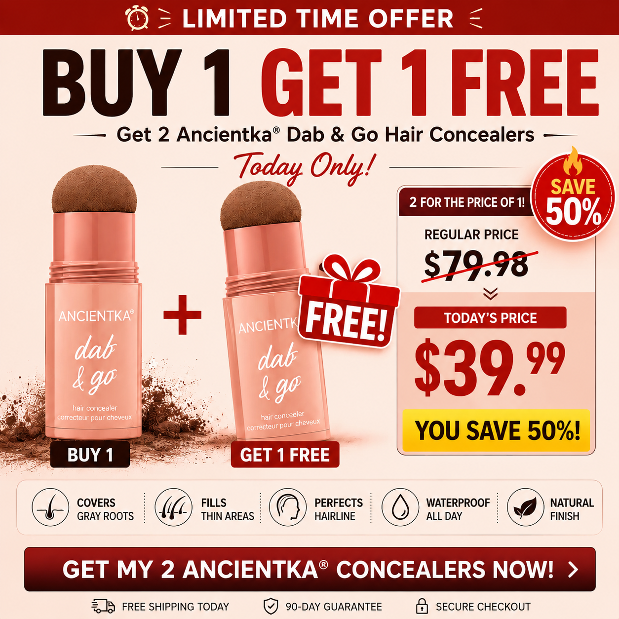 Ancientka 10-Second Hair Concealer  Cover Grays • Fill Thin Areas • Perfect Your Hairline