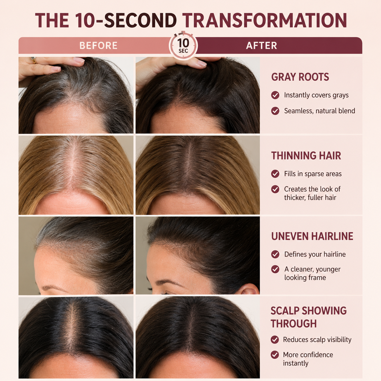 Ancientka 10-Second Hair Concealer  Cover Grays • Fill Thin Areas • Perfect Your Hairline
